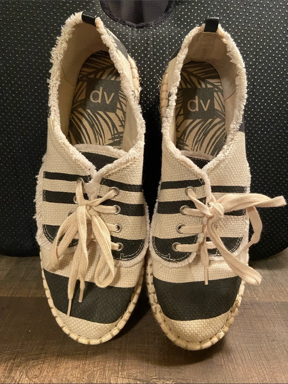 DV by Dolce Vita Beige and Black Canvas Lace-Up Espadrille Sneakers